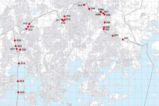 Map of entries to Helsinki